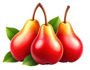 Delicious pears fresh fruit healthy eating sweet pears with leaves on transparent background