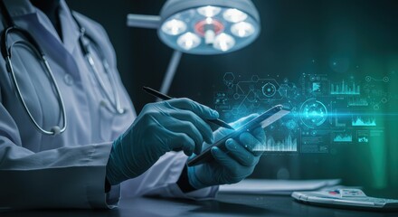Doctor Using Futuristic Technology on Smartphone in Operating Room Setting