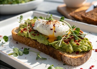 Delicious avocado toast with poached egg recipe brunch breakfast food photography