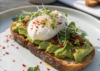 Avocado toast with poached egg breakfast brunch healthy food photography dish