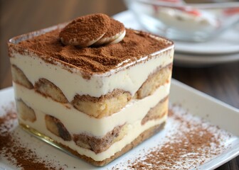 Delicious homemade tiramisu dessert recipe with cocoa powder and mascarpone cream