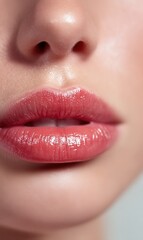 Fototapeta premium Sleek glossy lips exuding elegance with a natural pink tint under soft lighting