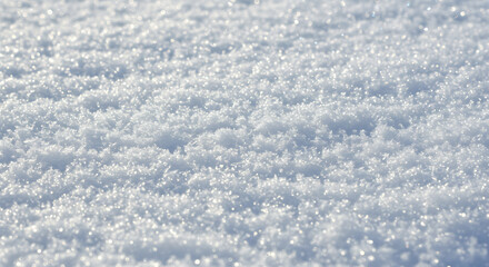Obraz premium A close-up view of fresh, pristine snow crystals covering a surface, reflecting sunlight.