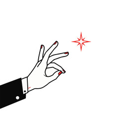 Fototapeta premium Stylized hand gesture with red nail polish and sparkling effect 