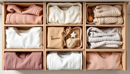 modern drawer organizers in gentle hues placed orderly on a light background