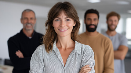 Obraz premium Confident Diverse Team Celebrating Success in Modern Office