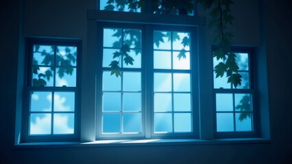 Fototapeta premium Serene Window Views: Interior with Sunlight and Nature Reflections