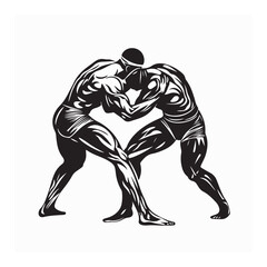 Fierce Greco-Roman Wrestling Match Between Two Skilled Athletes in Vector Design