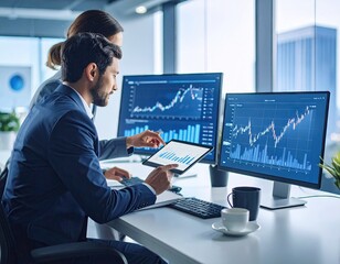 Business colleagues analyzing financial data