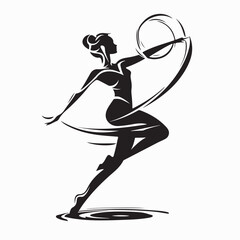 Elegant Ribbon Dance Performed by a Female Dancer in Silhouette Vector Illustration Design