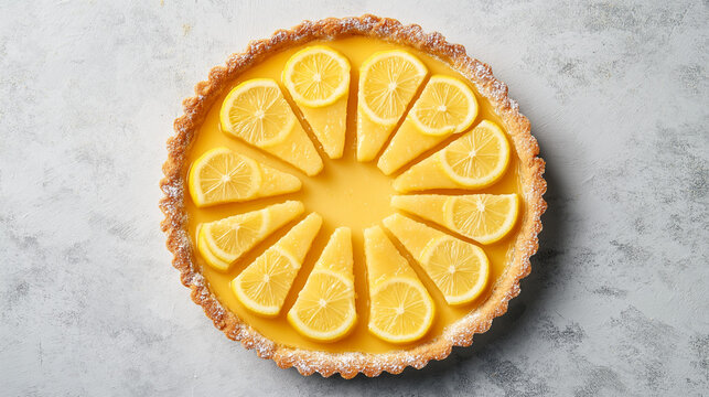 Lemon tart slices served on white plates  - Powered by Adobe