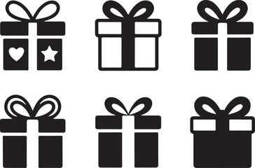 Gift box Silhouette vector set, christmas gift box with ribbon