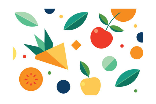 Abstract Geometric Background Fruits Leaves And Icons