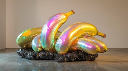 Multi-hued banana sculpture cluster