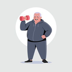 An old man doing exercise with a dumbbell, happy, fit, Elder man