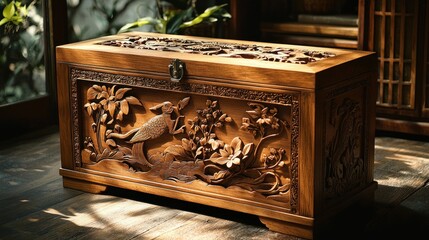 Ornate wooden chest with intricate carvings