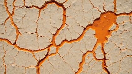 Earthy texture displays cracked soil with orange sediment, showcasing a dry, arid landscape perfect for backgrounds.