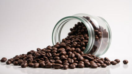 Fototapeta premium Coffee Beans Spilling from Jar on White Background