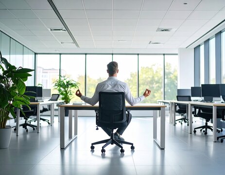Man meditating in office