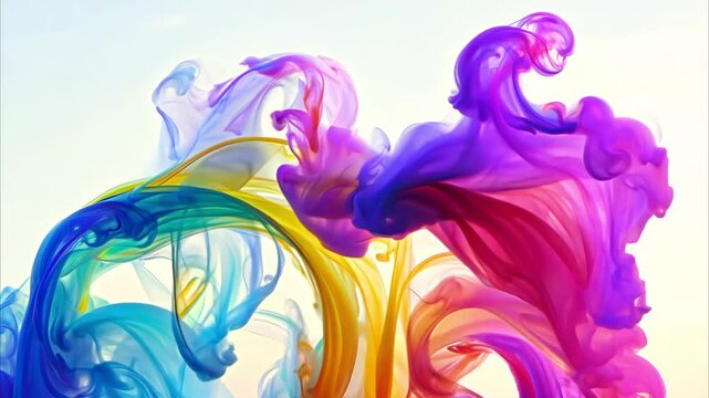 Color Burst iridescent multicolored colorful rainbow smoke powder explosion fluid ink particles slow motion alpha matte isolated on white - Powered by Adobe