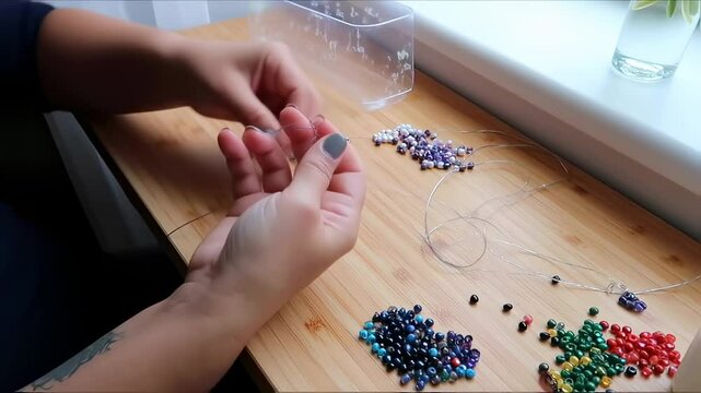 Handcrafting exquisite beaded jewelry: A creative journey of assembling colorful beads