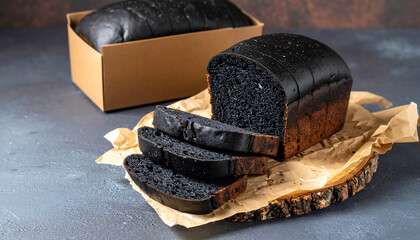 Dark activated charcoal loaf sliced showing soft gluten-free crumb