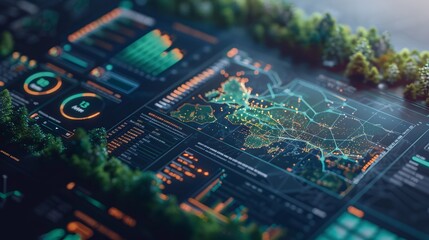 sustainability dashboard, green tech UI, carbon footprint data, futuristic design