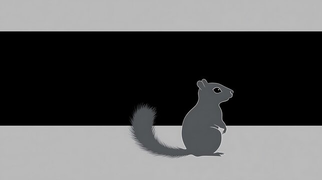 Gray squirrel silhouette against a black and gray background. - Powered by Adobe