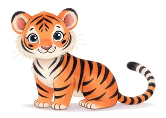 Obraz premium Cute cartoon tiger cub sitting and smiling