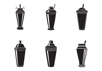 set of cocktail shaker icon silhouette vector illustration