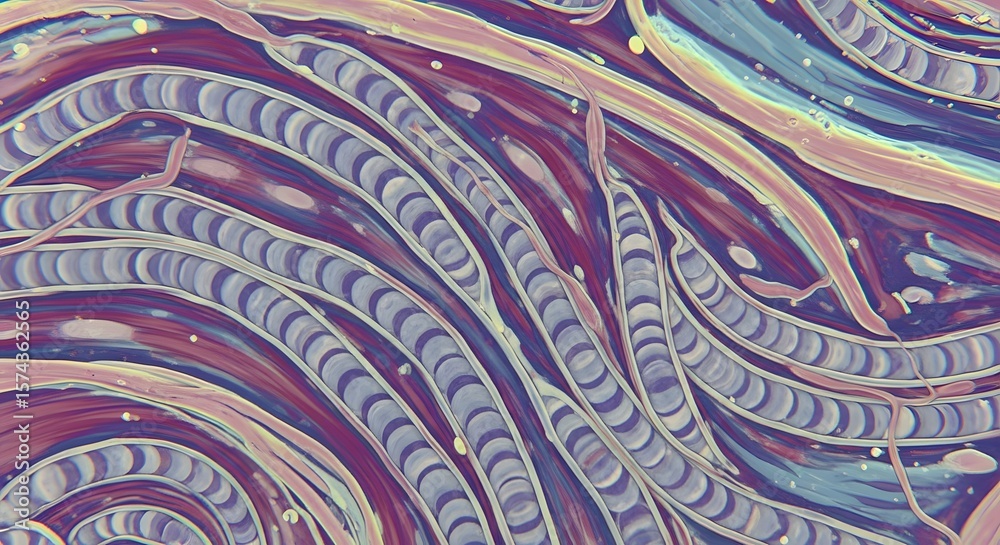 Fototapete abstract rendering of curved lines and purple and pink hues creating a textured composition