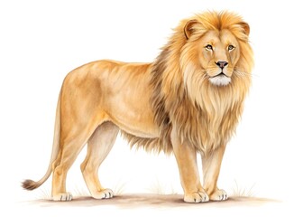 Obraz premium Majestic male lion standing proudly on white background