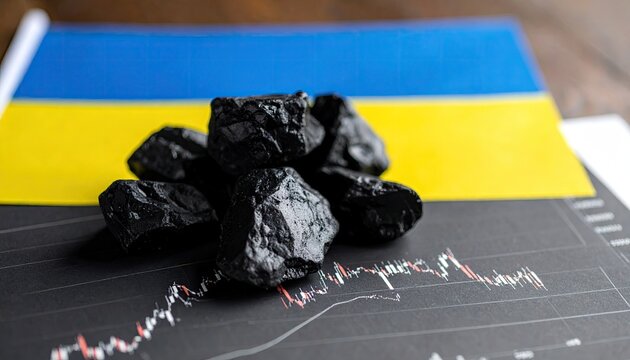 Coal on charts, Ukrainian flag - Powered by Adobe