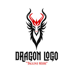 Obraz premium Fierce Black Dragon Head Logo with Red Accents for Bold Branding and Fantasy Identity 