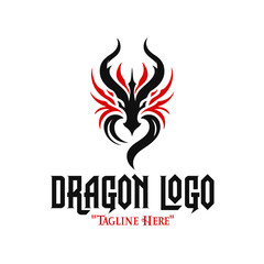 Powerful Black Dragon Head Logo with Red Accents for Fantasy Branding and Strong Identity
