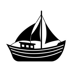 Silhouette of a sailboat with two sails and a mast on a white background