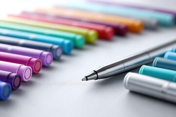 Fototapeta premium Colorful markers arranged in vibrant room inviting creativity and imagination in spacious layout