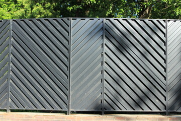 View of a black iron fence. Russia.