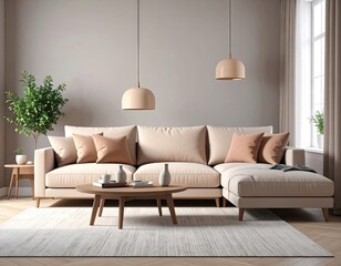 Beige living room with sectional sofa