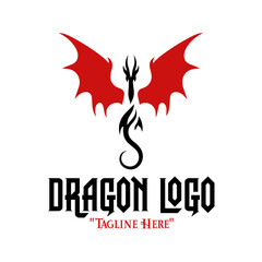 Creative Black Dragon with Red Expanding Wings Logo for Strong Fantasy Branding
