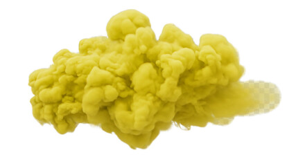 A vibrant cloud of yellow smoke billows against a stark black backdrop creating a dreamy scene