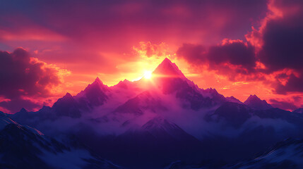 High snowy range with glowing peak outlines high resolution picture