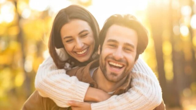 Couple's cheerful piggyback ride