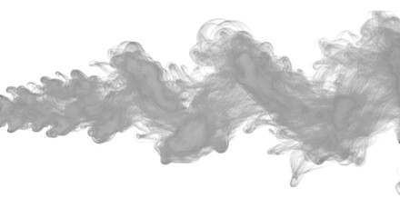 Abstract white smoke or fog effect isolated on black background with swirling patterns and texture.