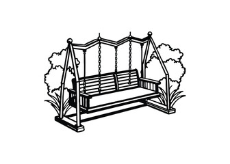 Silhouette of porch swing isolated on a white background
