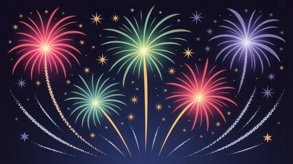 Naklejka premium Festive fireworks display illuminating the dark night sky with sparkling stars