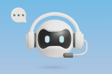 3D rendering of a Ai assistant on a blue background.