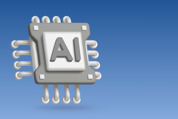 3D rendering of a Ai chip on a blue background.