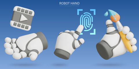 3D rendering of a Robot hand set on a blue background.