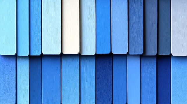 A spectrum of blue paint swatches.